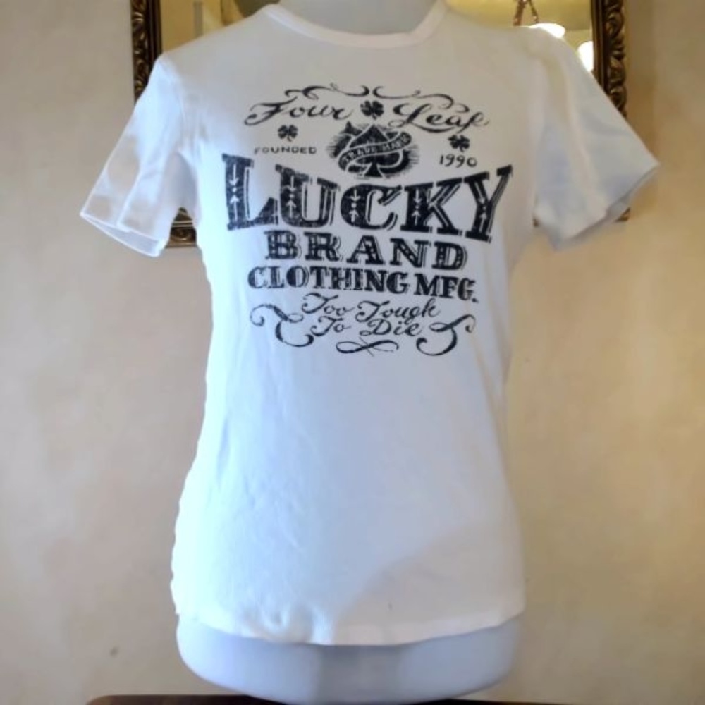 White Thick Cotton LUCKY T shirt Small